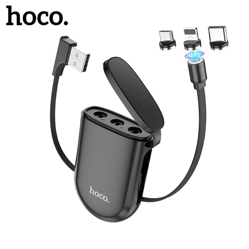 Hoco S50 3in1 cablu (microUSB + type-C + lightning), magnetic, negru