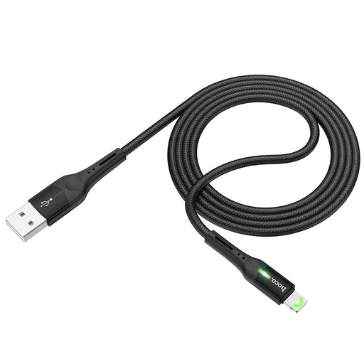Hoco S24 lightning cablu, 2.4A, LED indicator de stare, textil, aluminiu conector, negru