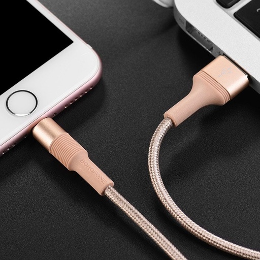 Borofone BX21 lightning cable, 2.4A, metal connector, fabric, 1M, gold