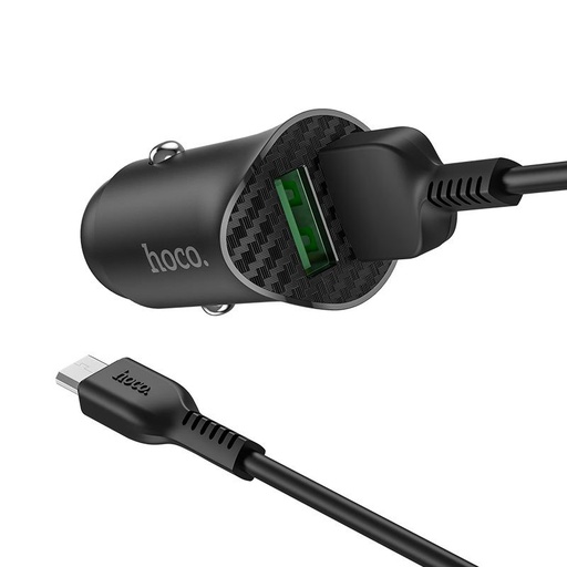 Hoco Z39 auto încărcător rapid (2 USB port, microUSB cablu), QC 3.0 max 18W, 1M lungime cablu, negru