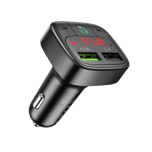Hoco E59 FM transmitter, QC 3.0 încărcător rapid 18W, LED indicator de stare, BT 5.0, negru