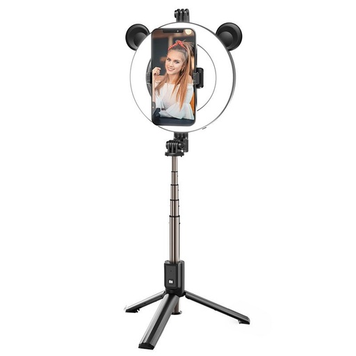 Borofone BY6 fără fir tripod selife băț, 4.7"-6.5", LED lumină circulară, negru