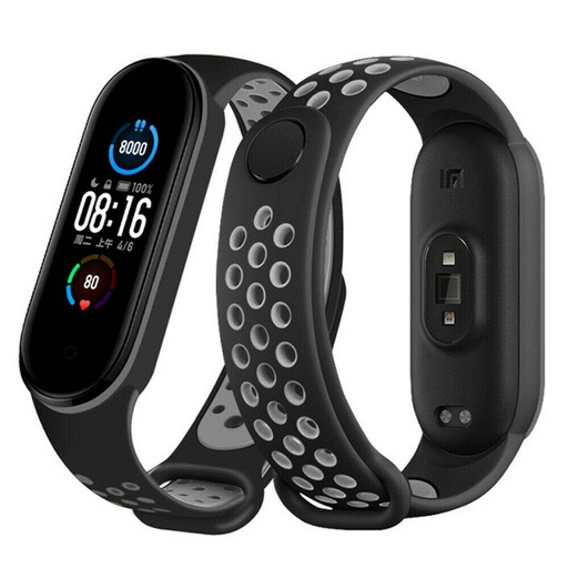 Xiaomi Mi Band 3/4/5/6 silicon curea, negru/gri