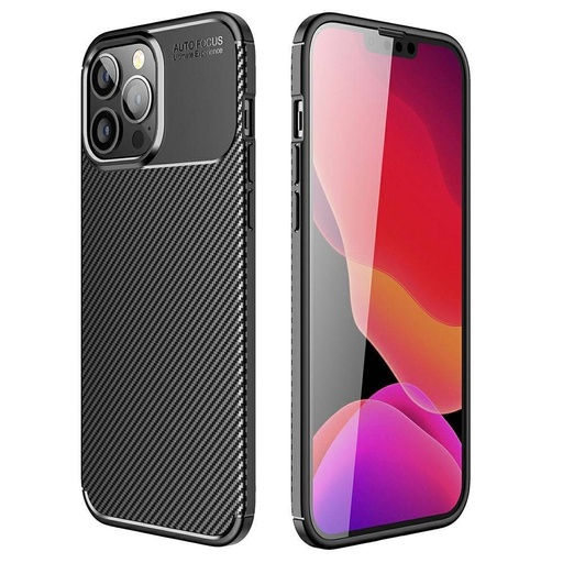 Apple iPhone 13 Pro Max carbon fiber silicon husă spate (Negru)