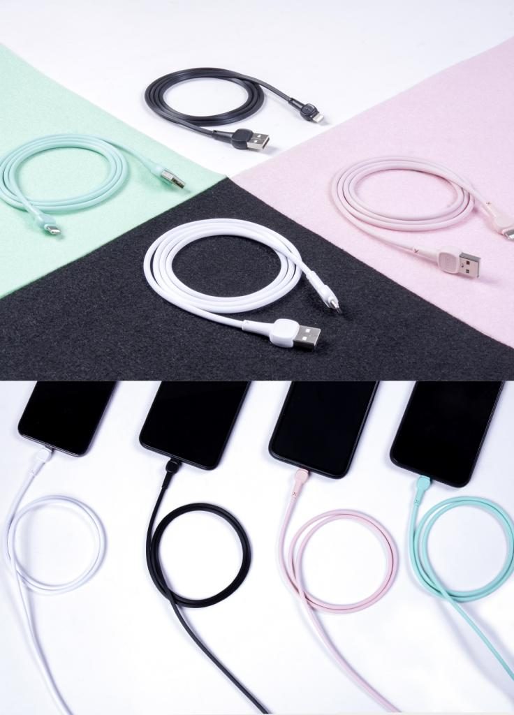 XO NB132 micro USB adatkábel Macaron (Fekete) – merevített vég