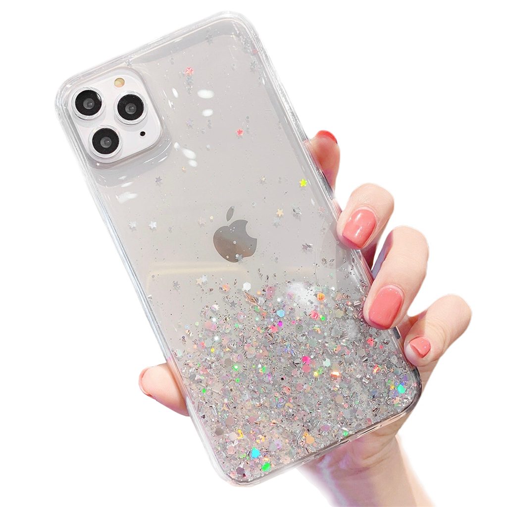 Apple iPhone 7/8/SE 2020/ SE 2022 sequins glue glitter csillogós szilikon hátlap tok (Átlátszó)