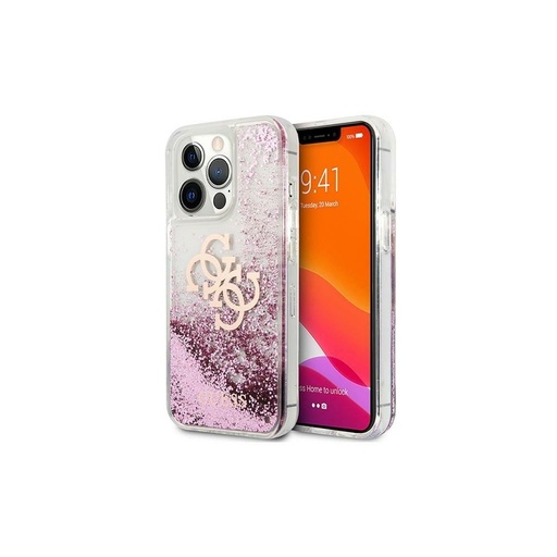 Apple iPhone 13 Pro Guess TPU Big 4G Liquid Glitter husă (Roz - Transparent) – GUHCP13LLG4GPI