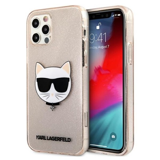 Apple iPhone 12 Pro Max Karl Lagerfeld Choupette Head Glitter husă (Auriu - KLHCP12LCHTUGLGO)