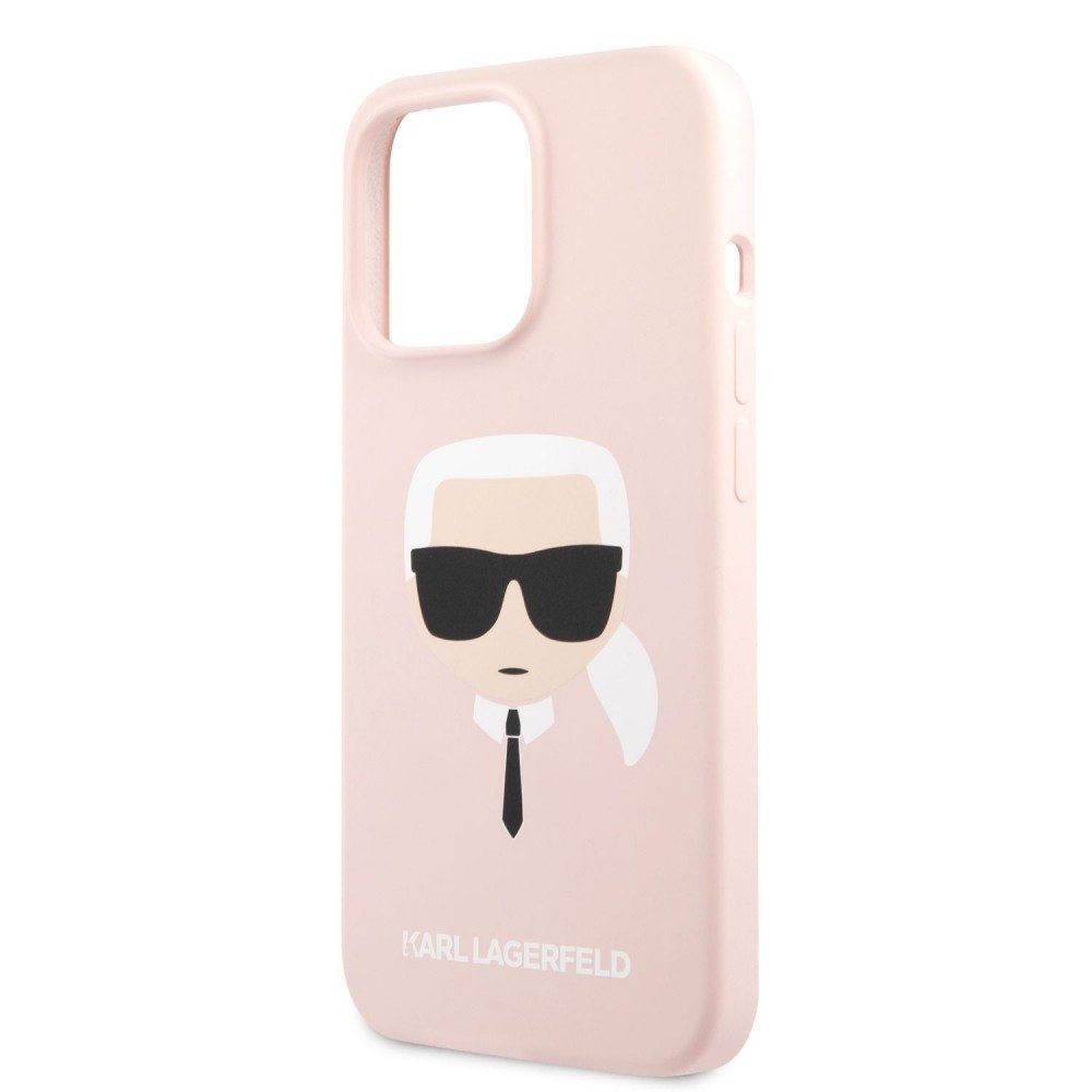 Apple iPhone 13 Pro Karl Lagerfeld Liquid Silicone Karl Head tok (Világos rózsaszín) – KLHCP13LSLKHP