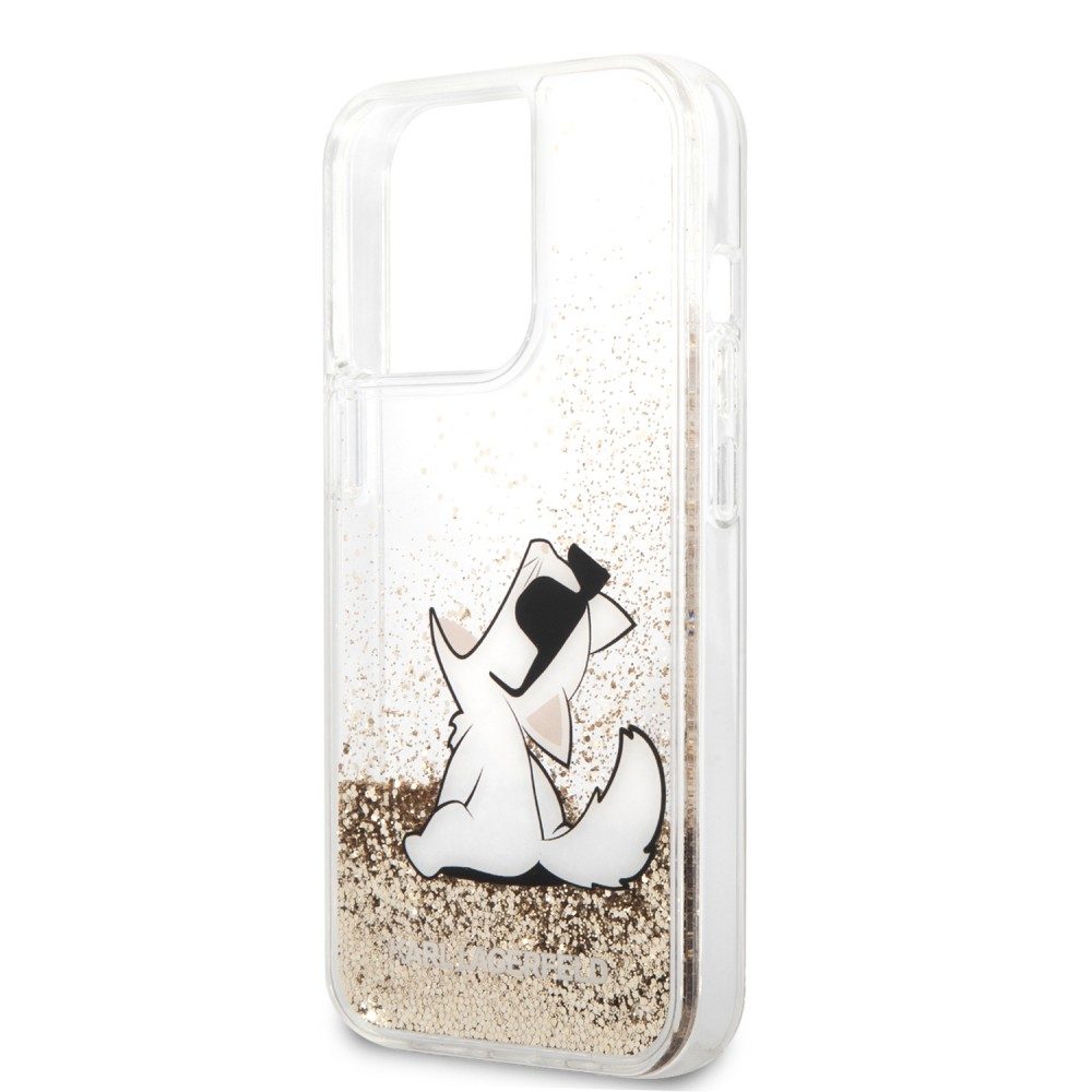 Apple iPhone 13 Karl Lagerfeld Liquid Glitter Choupette Eat tok (Arany) – KLHCP13MGCFD