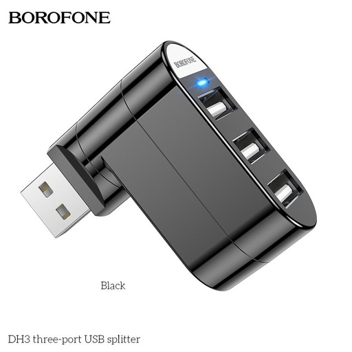 Borofone DH3 USB distribuitor HUB adapter, USB conector és 3x USB mufă, negru