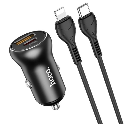 Hoco NZ5 auto încărcător rapid, PD & QC conector + lightning cablu, negru