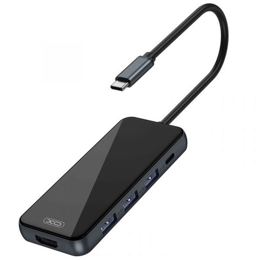 XO HUB002 5 az 1-ben USB-C adapter (Gri) – HDMI, 3×USB, PD încărcare rapidă