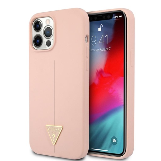 Apple iPhone 12/12 Pro Guess Silicone Line Triangle husă (Roz) - GUHCP12MSLTGP