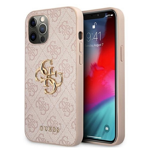 Apple iPhone 12 / iPhone 12 Pro GUESS PU 4G Metal Logo husă spate (Roz - GUHCP12M4GMGPI)