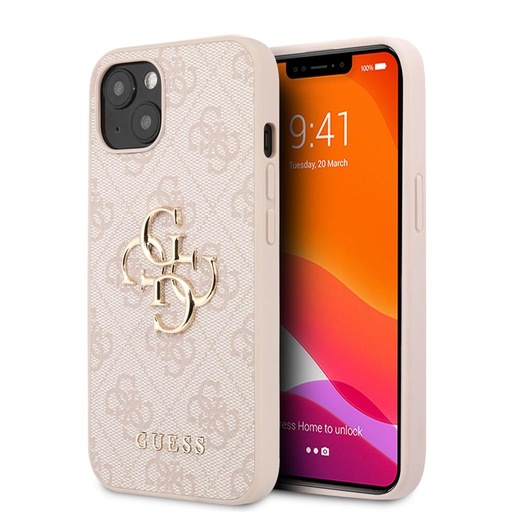 Apple iPhone 13 Guess PU 4G Metal Logo husă (Roz) - GUHCP13M4GMGPI