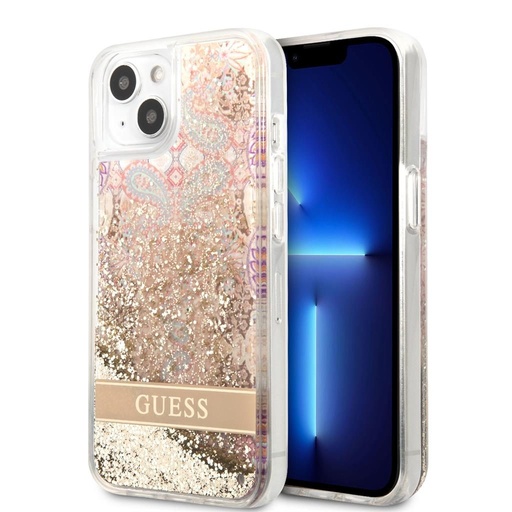 Apple iPhone 13 mini Guess Liquid Glitter Paisley husă (Auriu) - GUHCP13SLFLSD