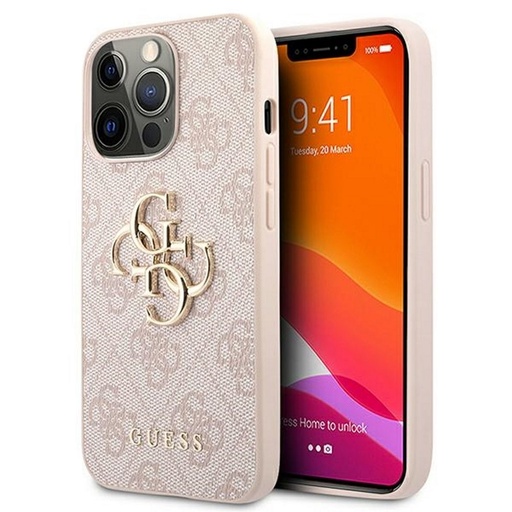 Apple iPhone 13 Pro Guess PU 4G Metal Logo husă (Roz) - GUHCP13L4GMGPI