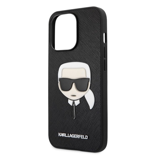 Apple iPhone 13 Pro Karl Lagerfeld PU Saffiano Karl Head husă (Negru) – KLHCP13LSAKHBK