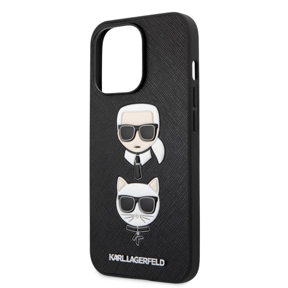 Apple iPhone 13 Pro Karl Lagerfeld PU Saffiano Karl and Choupette Heads tok (Fekete) – KLHCP13LSAKICKCBK