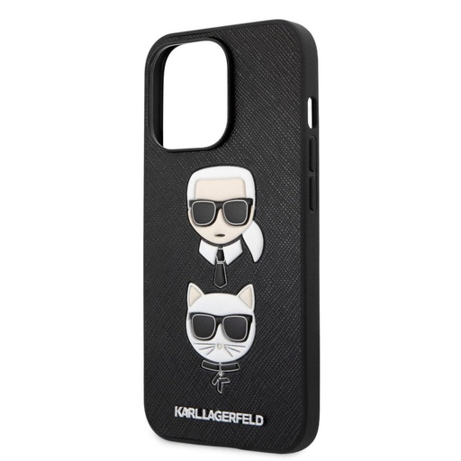 Apple iPhone 13 Pro Karl Lagerfeld PU Saffiano Karl and Choupette Heads husă (Negru) – KLHCP13LSAKICKCBK