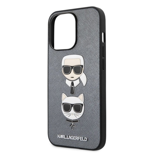 Apple iPhone 13 Pro Max Karl Lagerfeld PU Saffiano Karl and Choupette Heads husă (Argintiu) – KLHCP13XSAKICKCSL