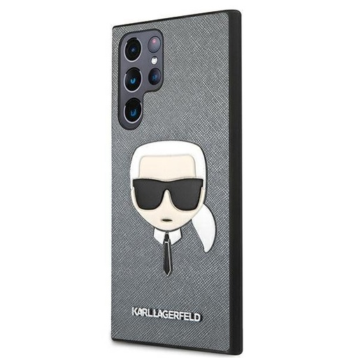 Samsung Galaxy S22 Ultra Karl Lagerfeld PU Saffiano Karl Head husă (Argintiu) – KLHCS22LSAKHSL