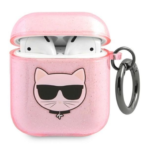 Apple AirPods 1/2 Karl Lagerfeld Choupette Glitter husă (Roz) – KLA2UCHGP