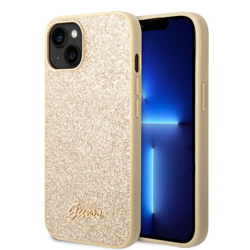 Apple iPhone 14 Guess Glitter Flakes Metal Logo husă (Auriu) - GUHCP14SHGGSHD