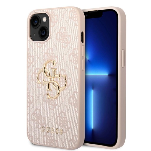 Apple iPhone 14 Guess PU 4G Metal Logo husă (Roz) - GUHCP14S4GMGPI
