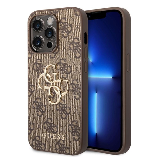 Apple iPhone 14 Pro Guess PU 4G Metal Logo husă (Maro) - GUHCP14L4GMGBR