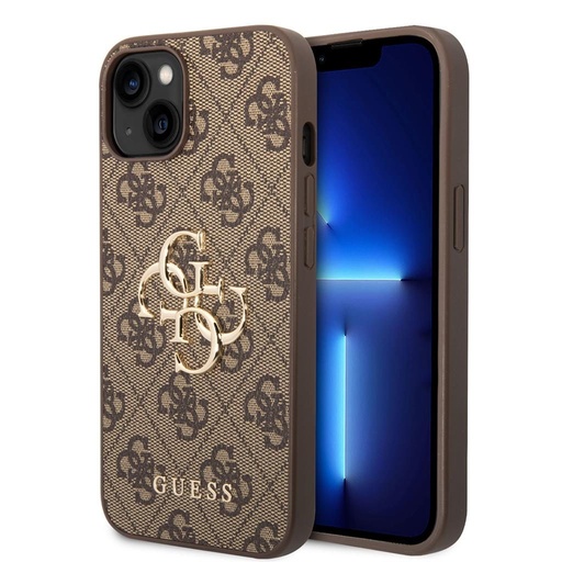Apple iPhone 14 Guess PU 4G Metal Logo husă (Maro) - GUHCP14S4GMGBR