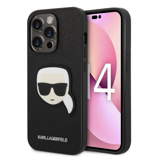 Apple iPhone 14 Pro Max Karl Lagerfeld PU Saffiano Karl Head husă (Negru) – KLHCP14XSAPKHK
