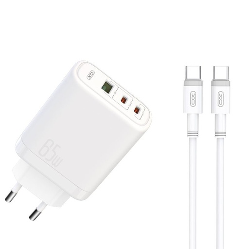 XO CE04 încărcător rapid max. 65W (Alb) – USB-C PD + USB-A QC