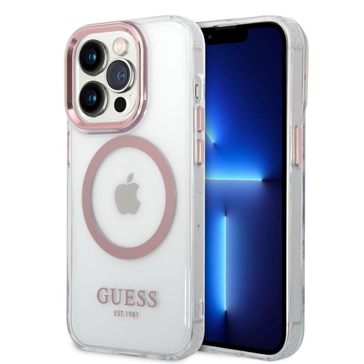Apple iPhone 14 Pro Guess transparent MagSafe husă (Roz) – GUHMP14LHTRMP