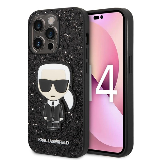 Apple iPhone 14 Pro Karl Lagerfeld Glitter Flakes Iconic husă (Negru) – KLHCP14LGFKPK