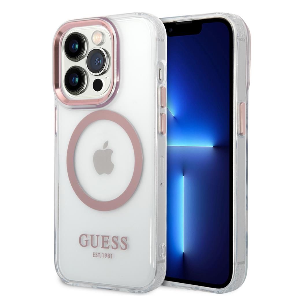 Apple iPhone 14 Pro Max Guess átlátszó MagSafe tok (Rózsaszín) – GUHMP14XHTRMP