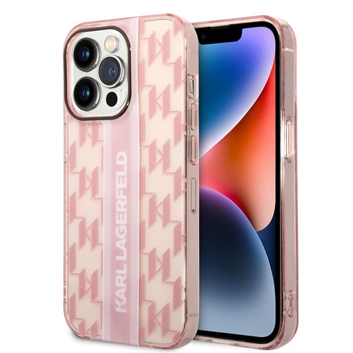 Apple iPhone 14 Pro Karl Lagerfeld Monogram Vertical Stripe husă (Roz) – KLHCP14LHKLSPCP