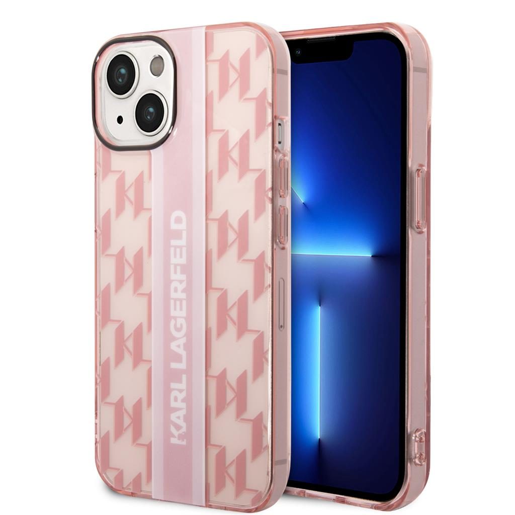 Apple iPhone 14 Karl Lagerfeld Monogram Vertical Stripe tok (Rózsaszín) – KLHCP14SHKLSPCP