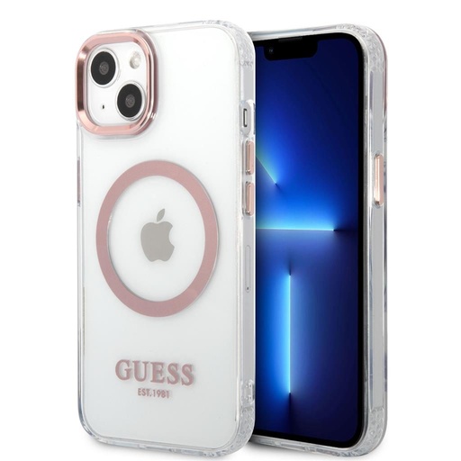 Apple iPhone 13 Guess transparent MagSafe husă (Roz) – GUHMP13MHTRMP