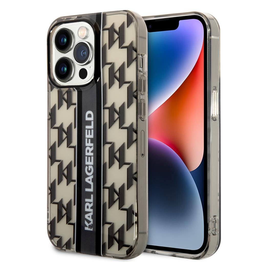 Apple iPhone 14 Pro Max Karl Lagerfeld Monogram Vertical Stripe tok (Fekete) – KLHCP14XHKLSPCK