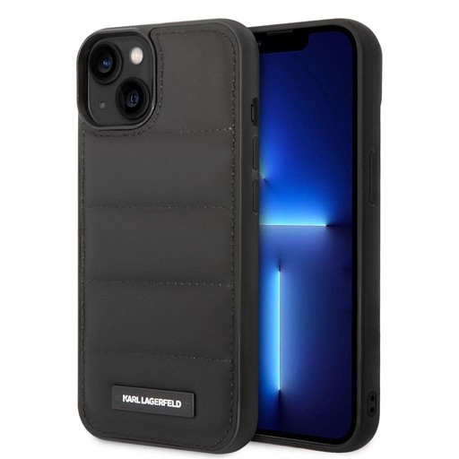 Apple iPhone 14 Plus Karl Lagerfeld Quilted Puffy Metal Logo husă (Negru) – KLHCP14MPSQAK