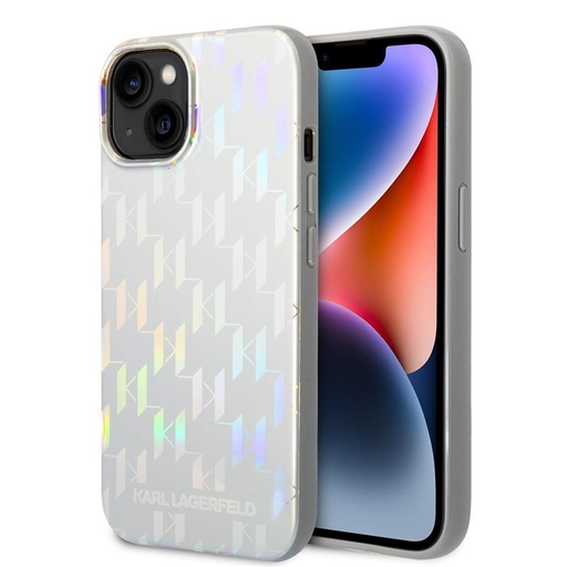 Apple iPhone 14 Plus Karl Lagerfeld Iridescent Monogram husă (Argintiu) – KLHCP14MLGMMSV3