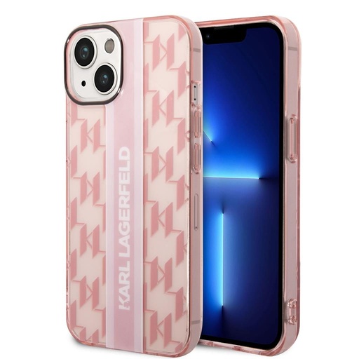 Apple iPhone 14 Plus Karl Lagerfeld Monogram Vertical Stripe husă (Roz) – KLHCP14MHKLSPCP