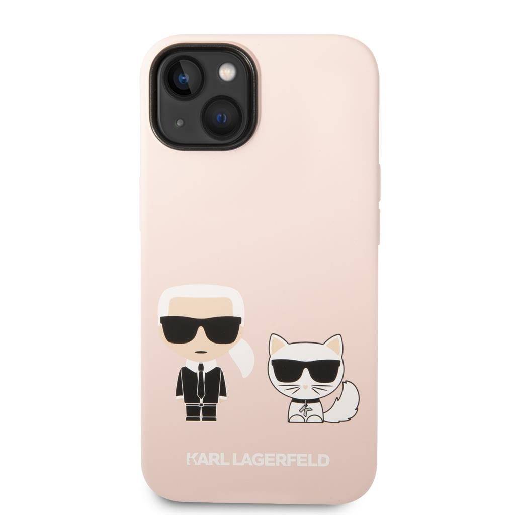 Apple iPhone 14 Karl Lagerfeld MagSafe Compatible Liquid Silicone Karl and Choupette tok (Rózsaszín) – KLHMP14SSSKCI