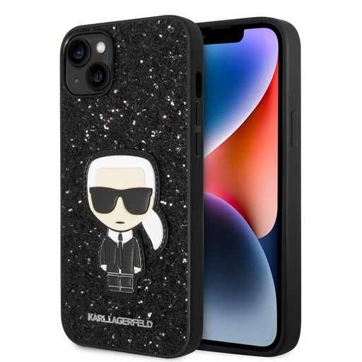 Apple iPhone 14 Plus Karl Lagerfeld Glitter Flakes Iconic husă (Negru) – KLHCP14MGFKPK