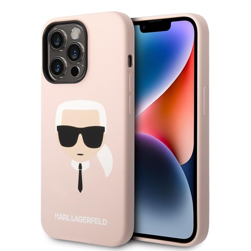 Apple iPhone 14 Pro Karl Lagerfeld Liquid Silicone Karl Head husă (Deschis roz) – KLHCP14LSLKHLP