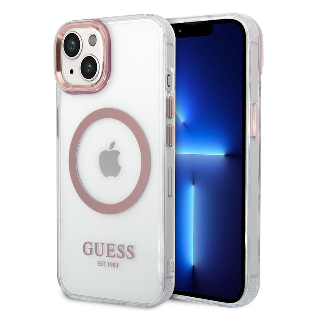 Apple iPhone 14 Guess átlátszó MagSafe tok (Rózsaszín) – GUHMP14SHTRMP