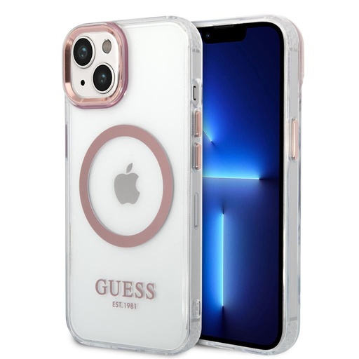 Apple iPhone 14 Guess transparent MagSafe husă (Roz) – GUHMP14SHTRMP