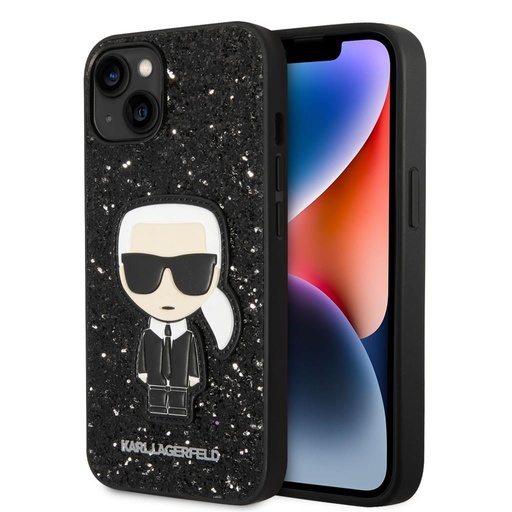 Apple iPhone 14 Karl Lagerfeld Glitter Flakes Iconic husă (Negru) – KLHCP14SGFKPK